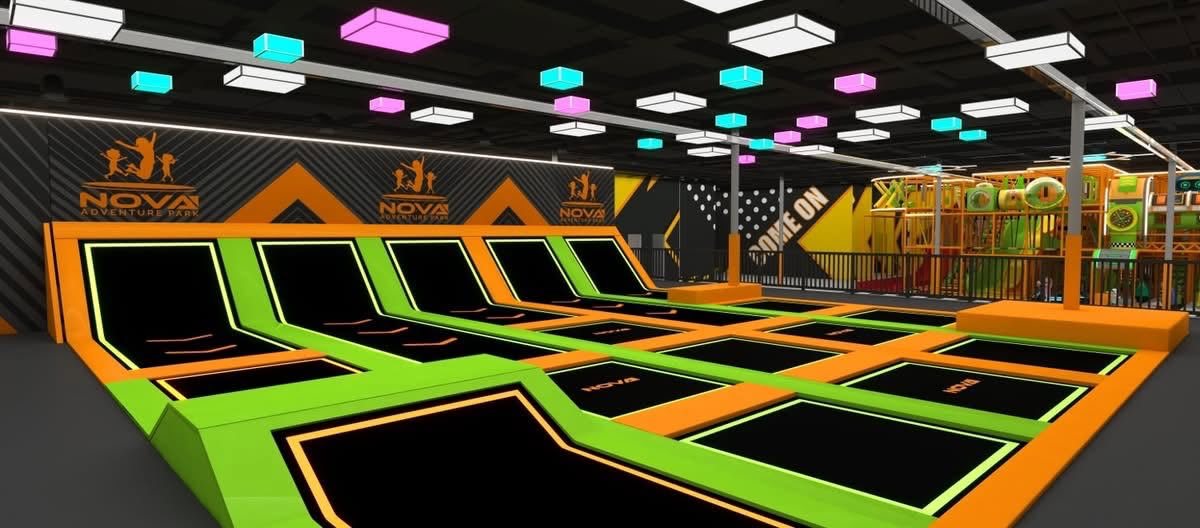 Rendering of a large indoor trampoline court